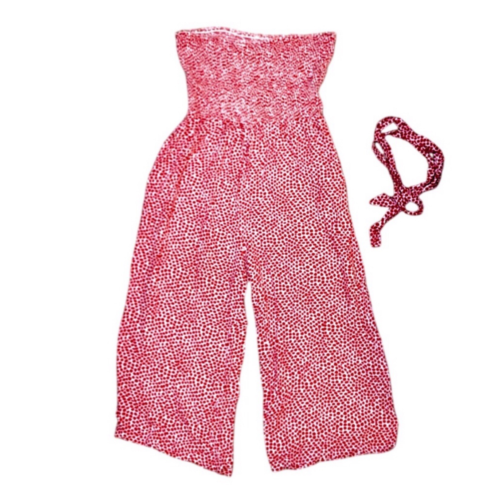 Red and White Floral Strapless Jumpsuit NWT - Size XL - photo 5