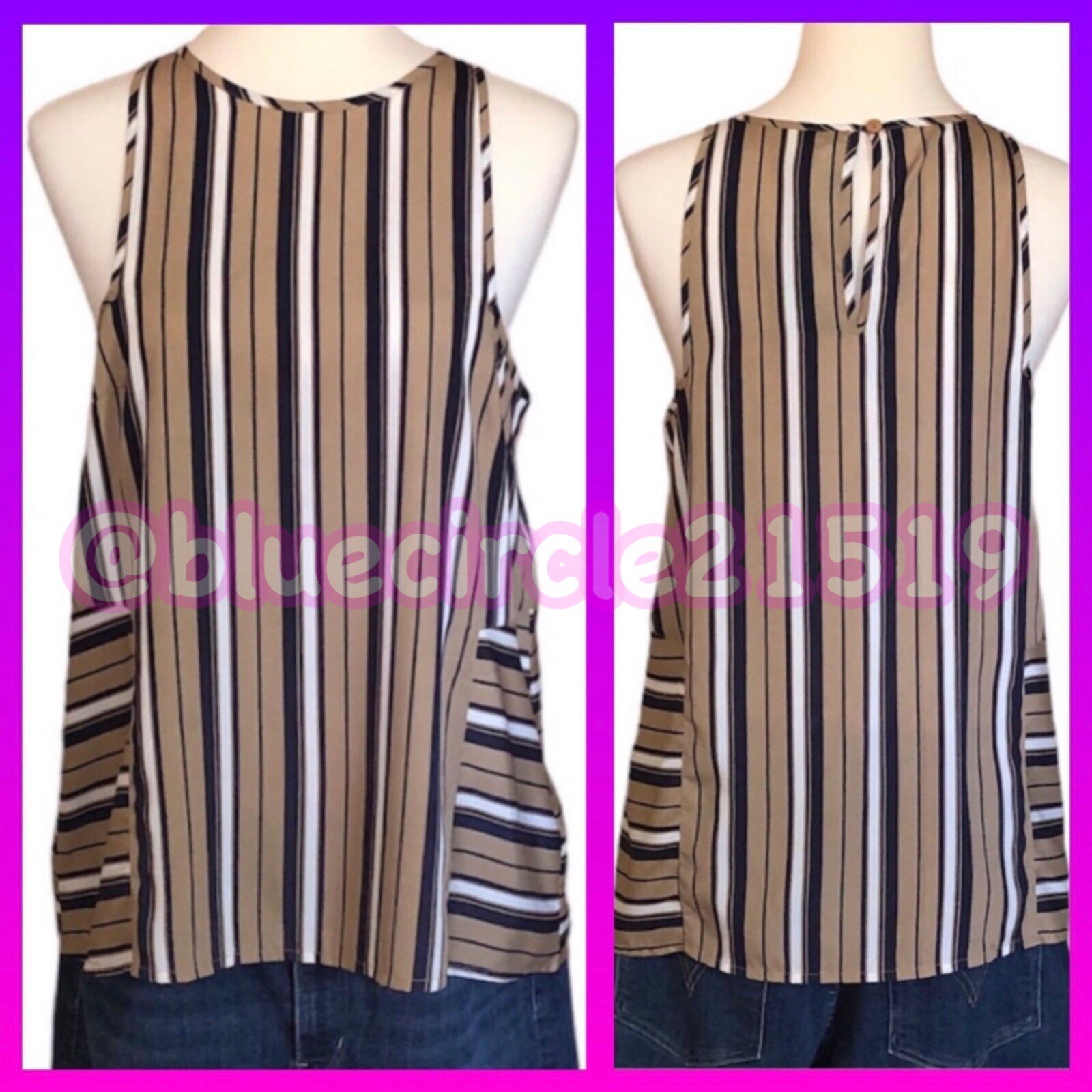 Influence Fashion Co. NWT Tan Black White Striped Sleeveless Top