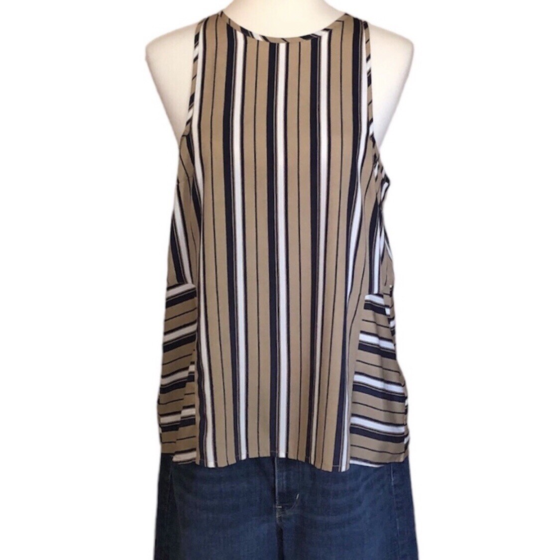 Influence Fashion Co. NWT Tan Black White Striped Sleeveless Top - photo 2