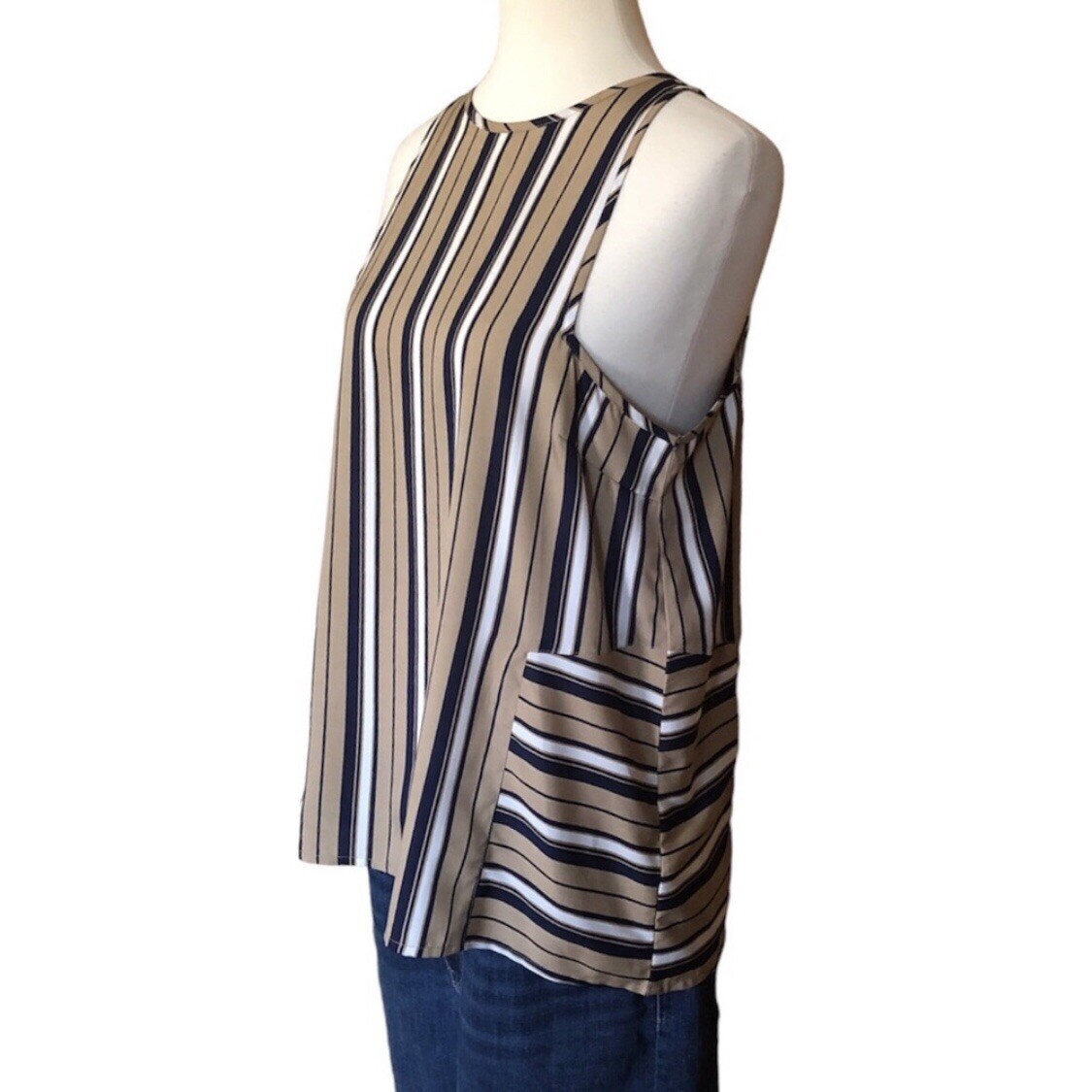 Influence Fashion Co. NWT Tan Black White Striped Sleeveless Top - photo 3