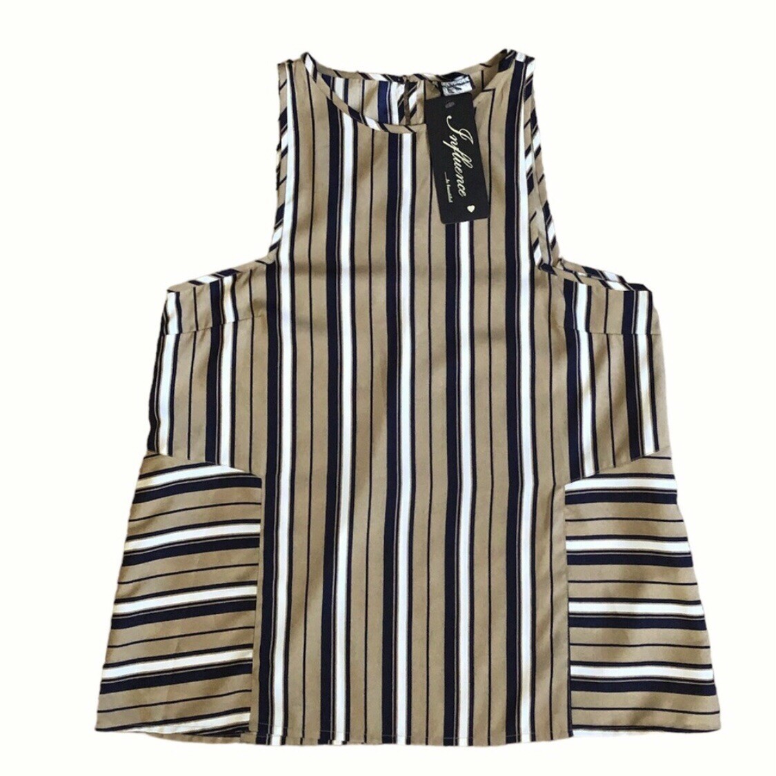 Influence Fashion Co. NWT Tan Black White Striped Sleeveless Top - photo 5