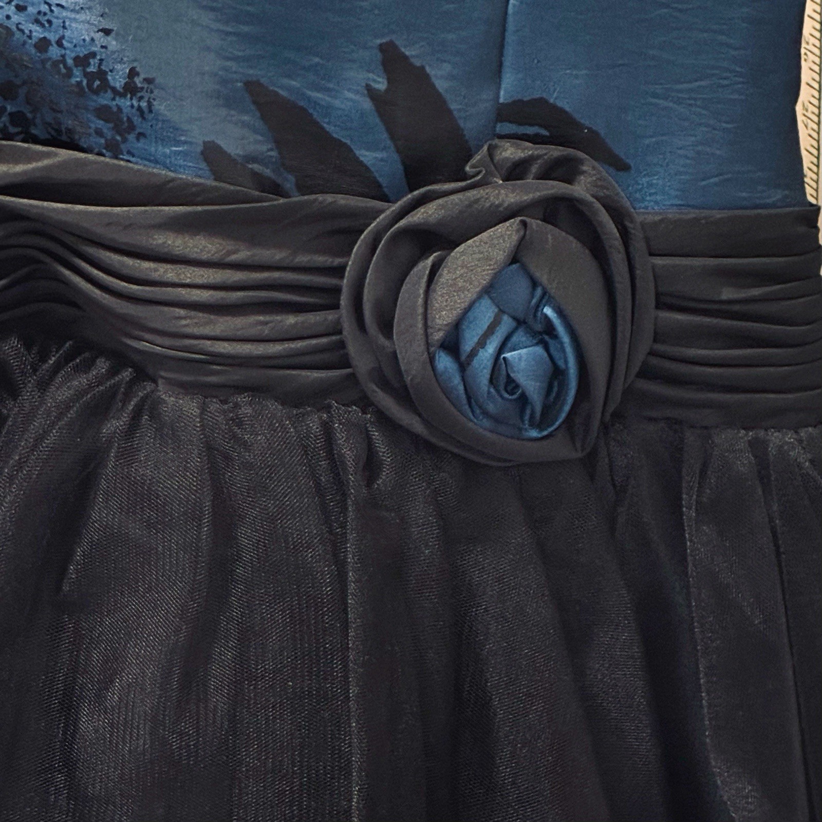 Faviana Strapless Party Dress Blue/Black Tulle Skirt Flower NWT - photo 3