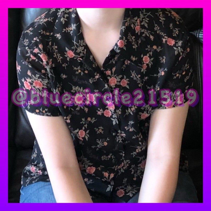 Express Button Up Top Short Sleeve Black Floral Sheer Vintage 90