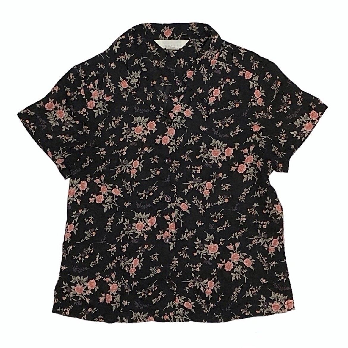 Express Button Up Top Short Sleeve Black Floral Sheer Vintage 90 - photo 2