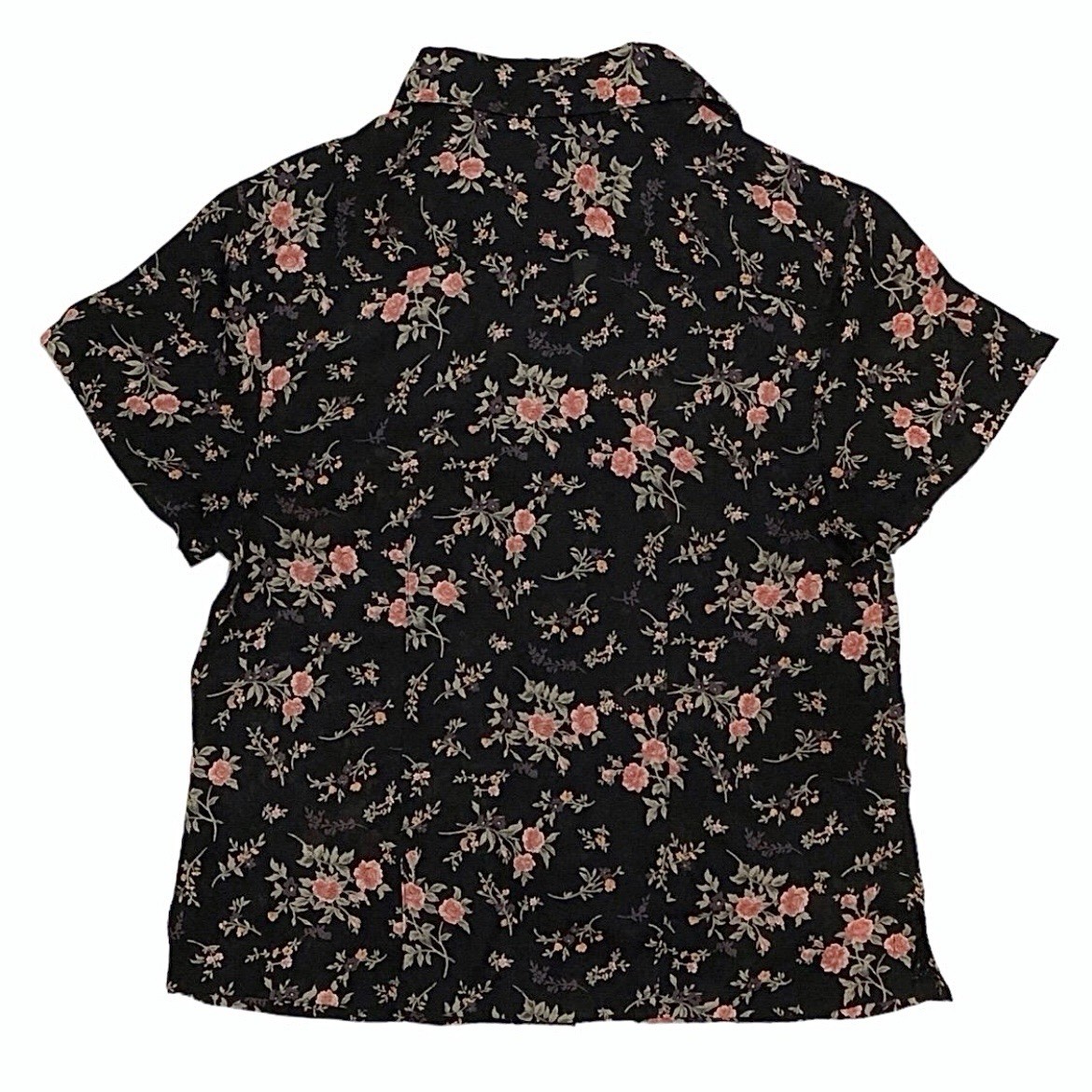 Express Button Up Top Short Sleeve Black Floral Sheer Vintage 90 - photo 3