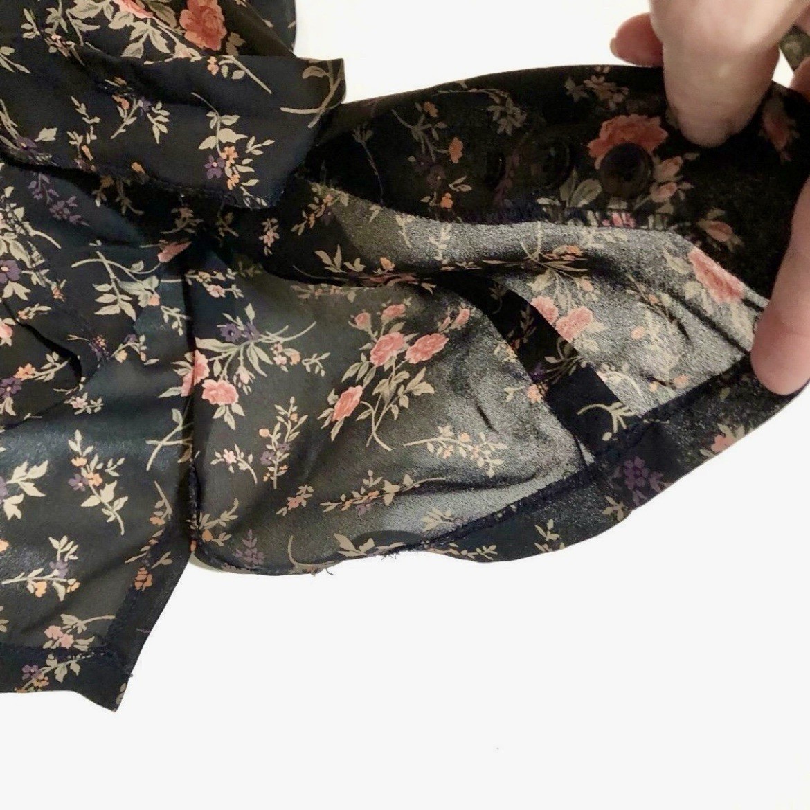 Express Button Up Top Short Sleeve Black Floral Sheer Vintage 90 - photo 4
