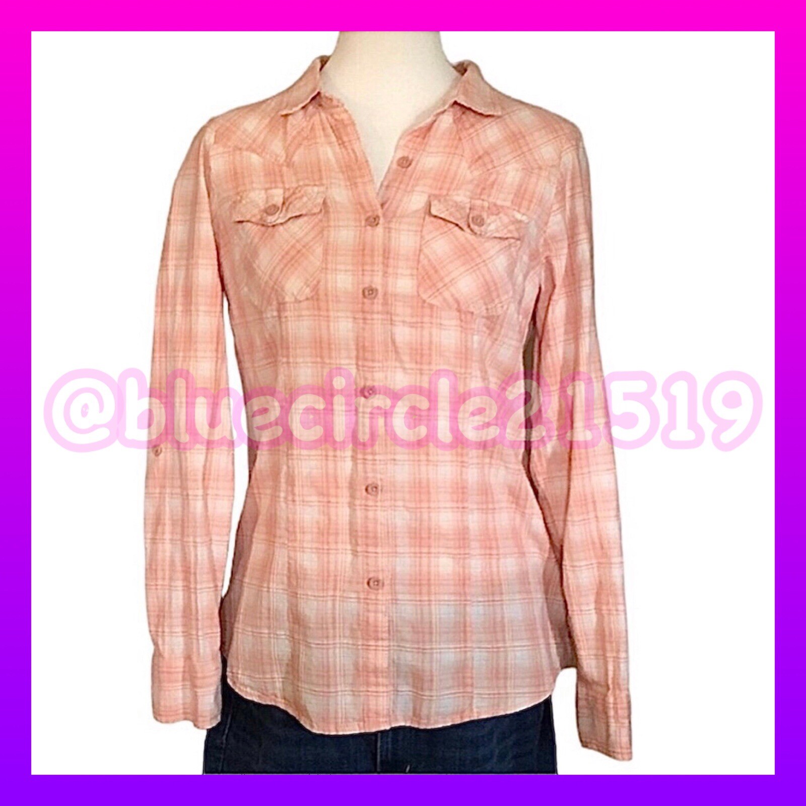 Ruff Hewn Orange Plaid Flannel Button Down Top - Size M