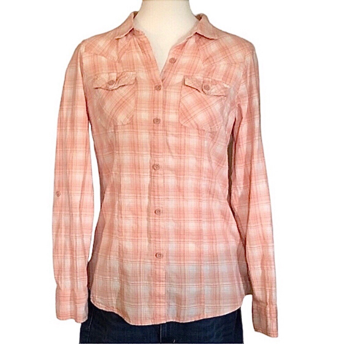 Ruff Hewn Orange Plaid Flannel Button Down Top - Size M - photo 2