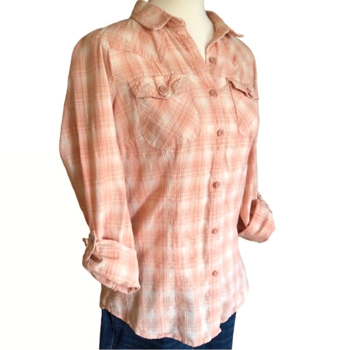 Ruff Hewn Orange Plaid Flannel Button Down Top - Size M - photo 4