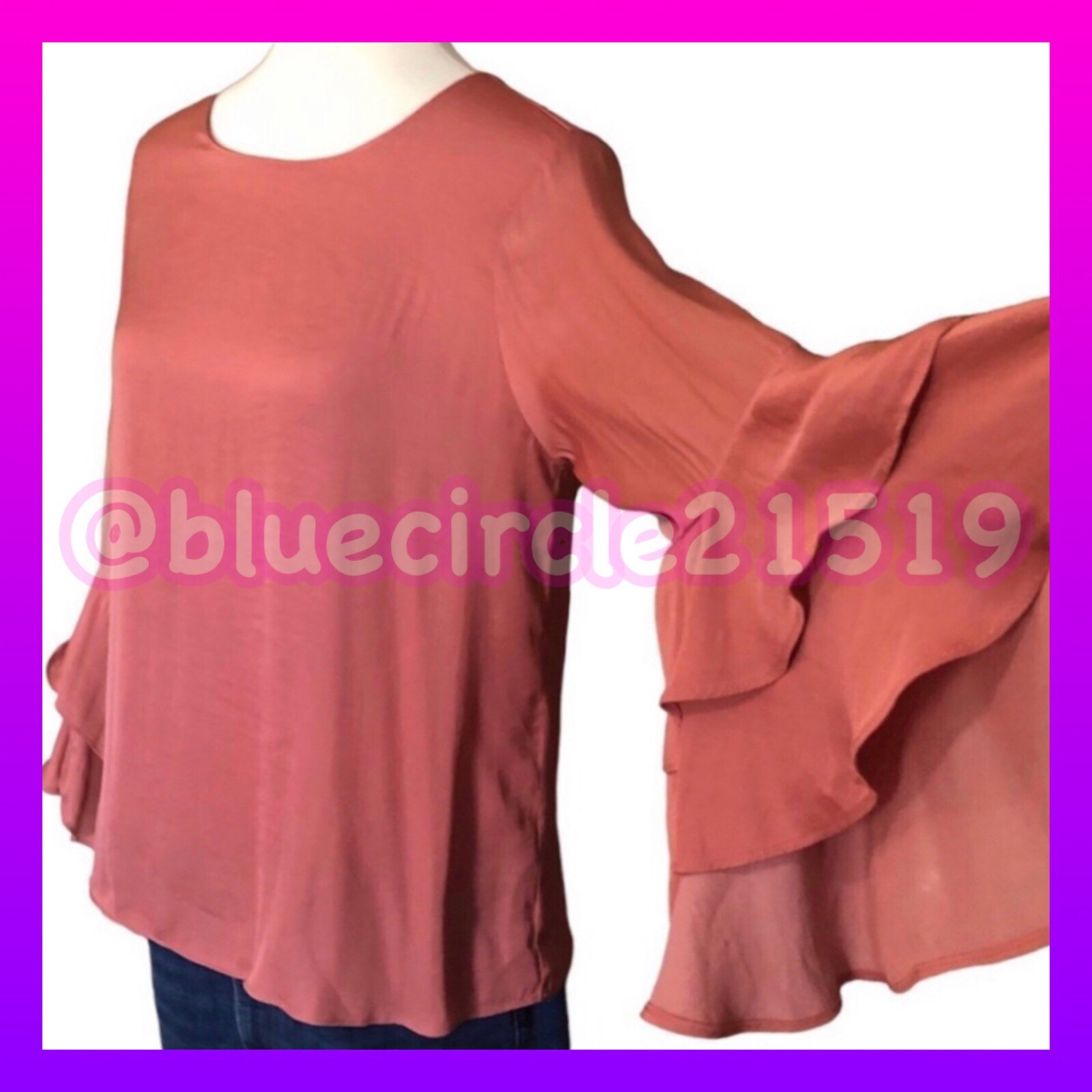 Naked Zebra Coral Ruffled Bell Sleeve Blouse M
