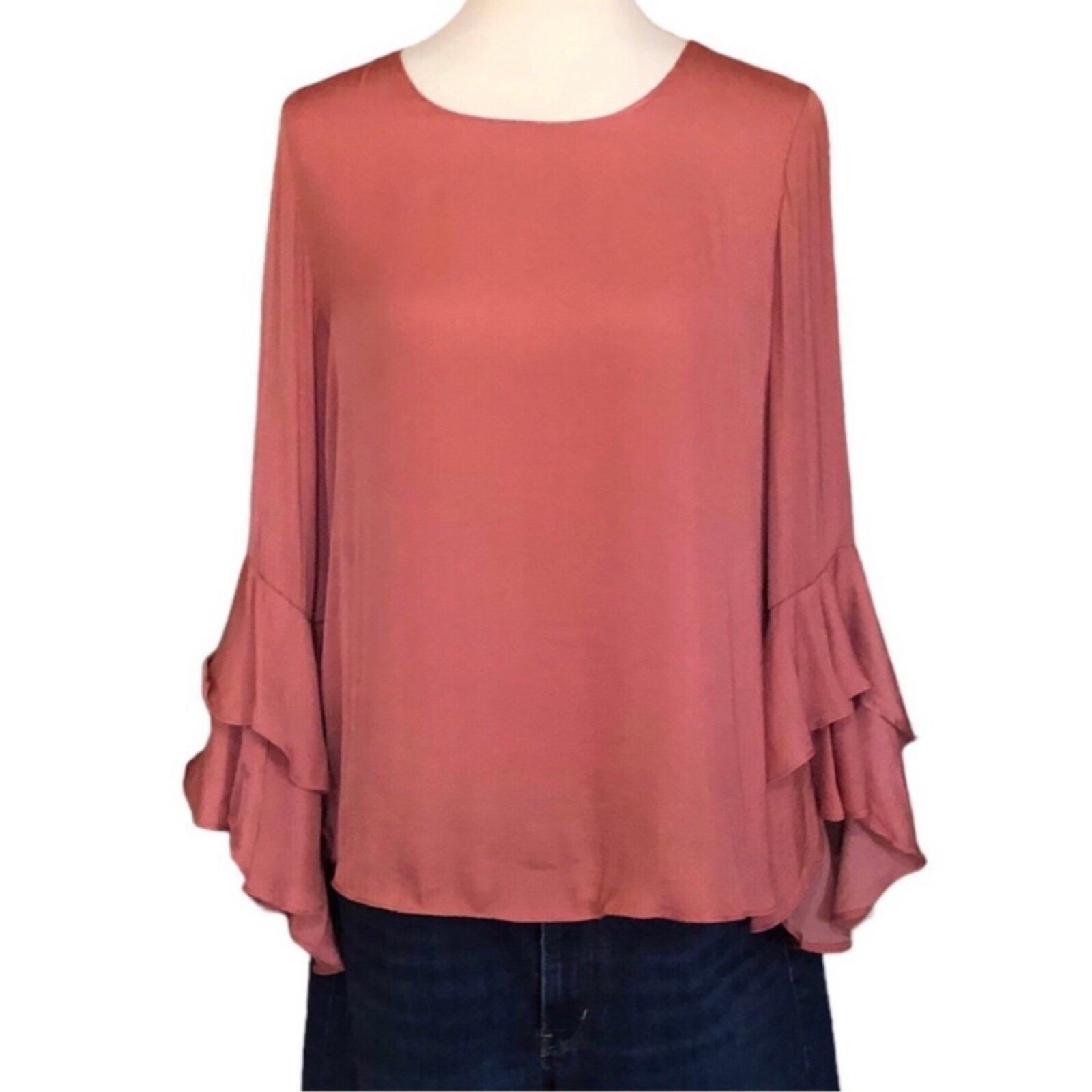 Naked Zebra Coral Ruffled Bell Sleeve Blouse M - photo 2