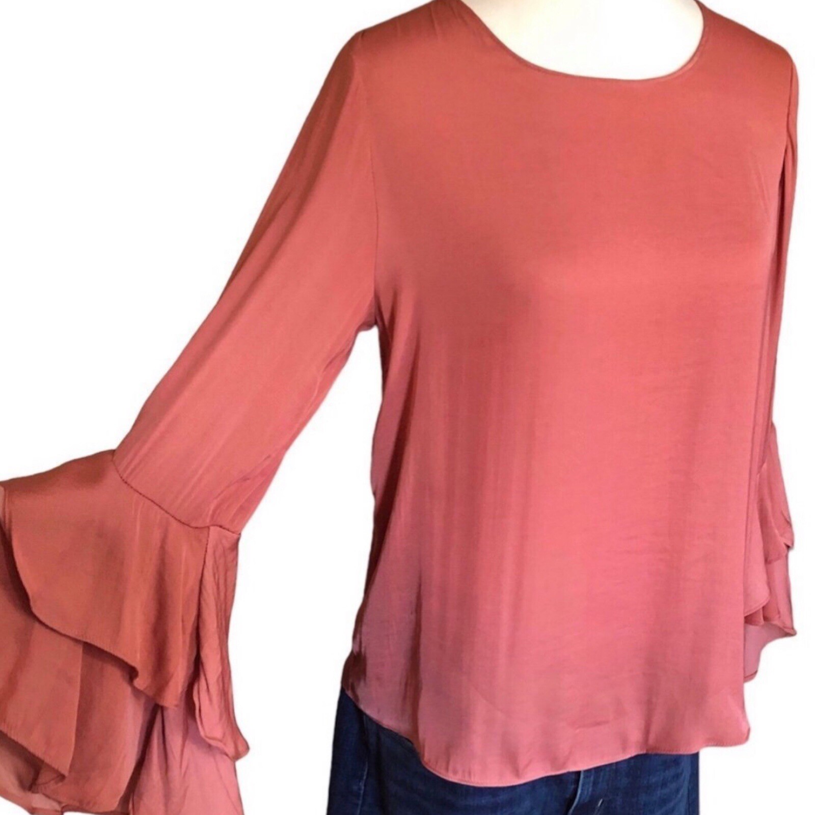Naked Zebra Coral Ruffled Bell Sleeve Blouse M - photo 3