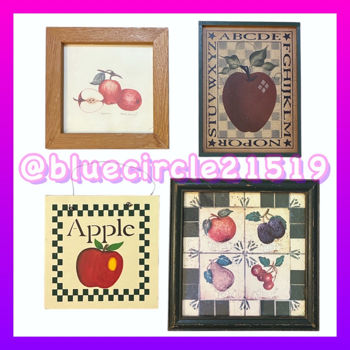 Rustic Farmhouse Apple Wall Decor 4 Piece Bundle Vintage Cottage