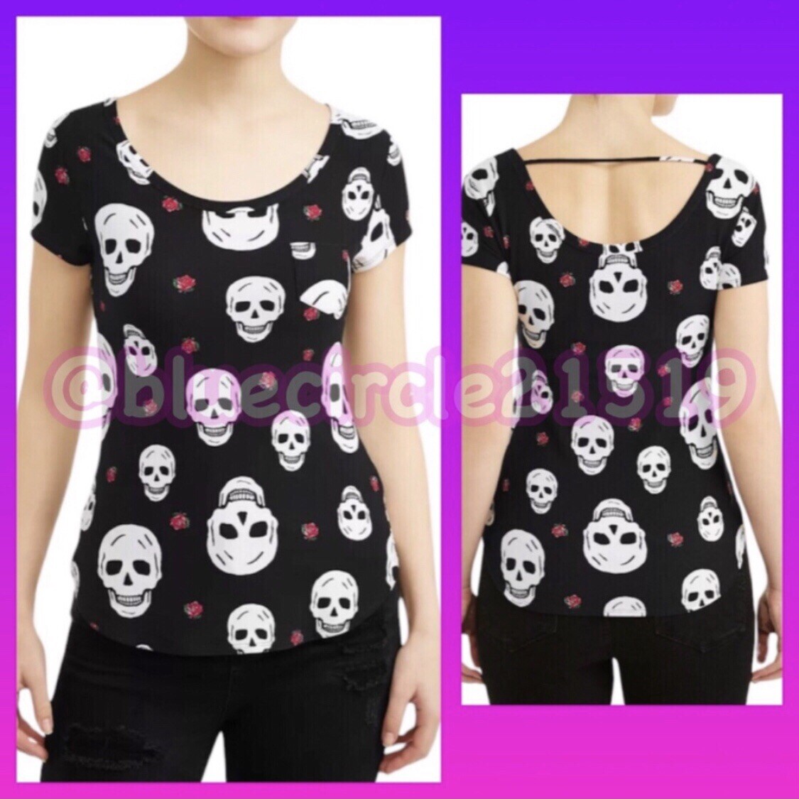 No Boundaries Skull Dia De Los Muertos Halloween Scoop Tee L
