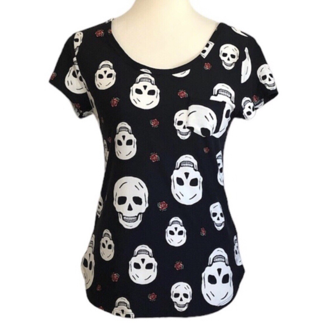 No Boundaries Skull Dia De Los Muertos Halloween Scoop Tee L - photo 2