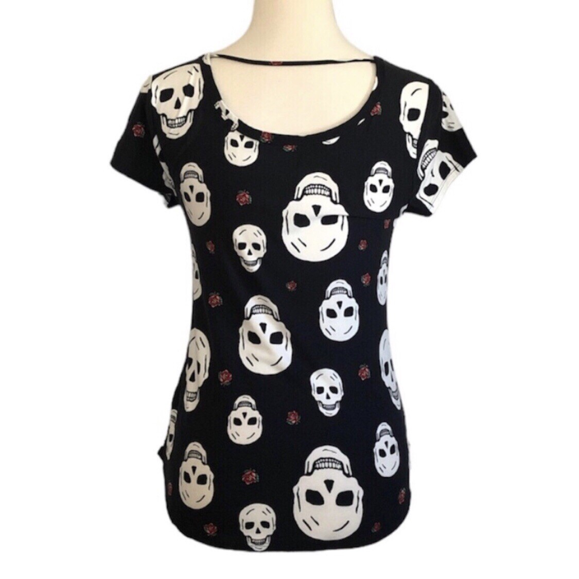 No Boundaries Skull Dia De Los Muertos Halloween Scoop Tee L - photo 3