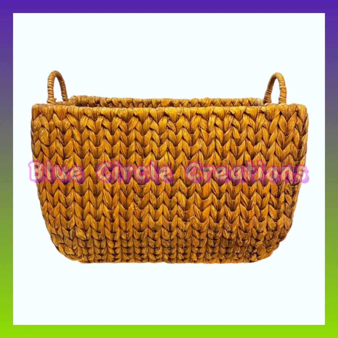 Large Rectangular Vintage Seagrass Woven Basket w/ Handles