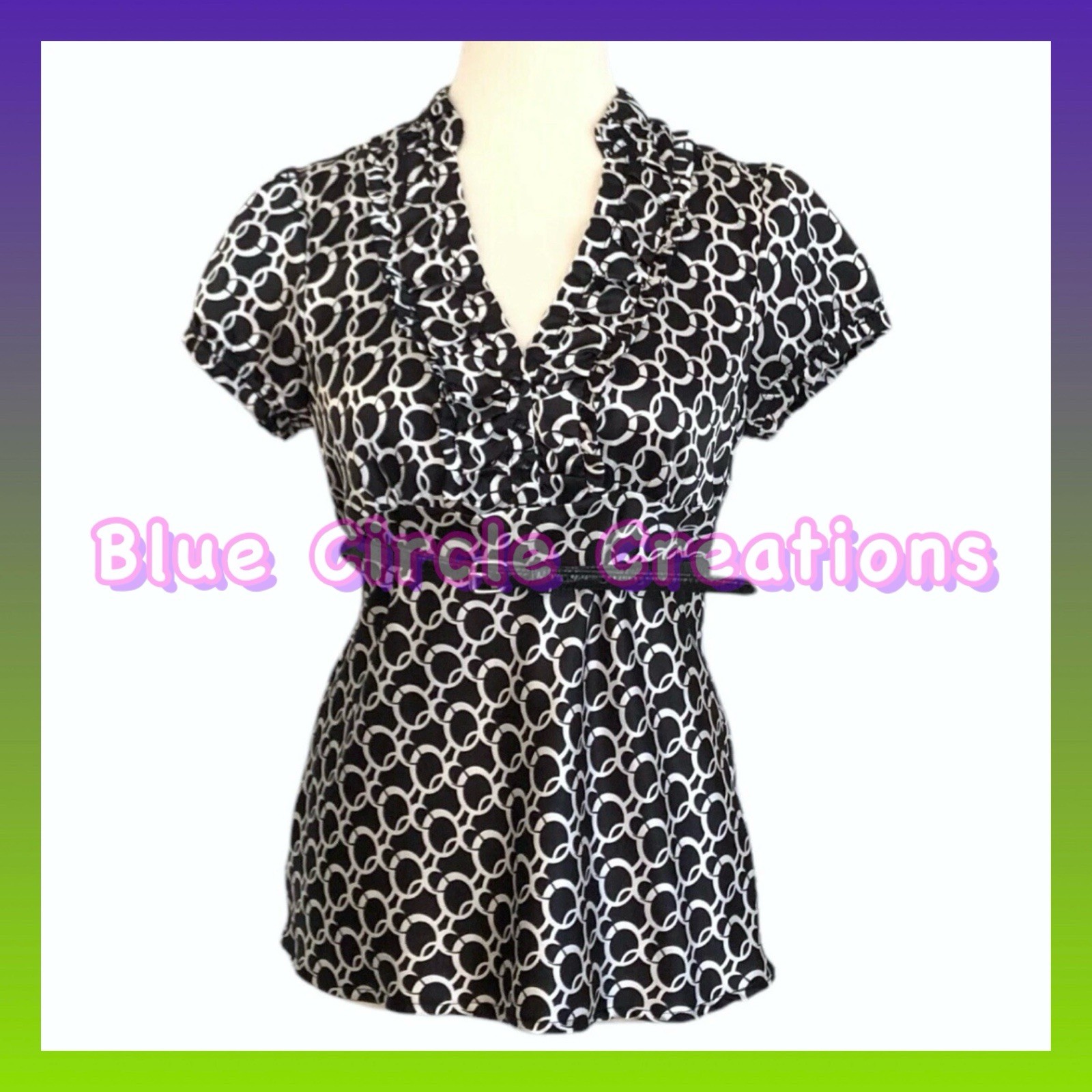 Heart Soul Vintage Y2K Black and White Circle Print Satin Ruffle