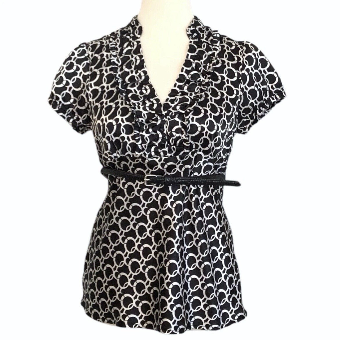 Heart Soul Vintage Y2K Black and White Circle Print Satin Ruffle - photo 2