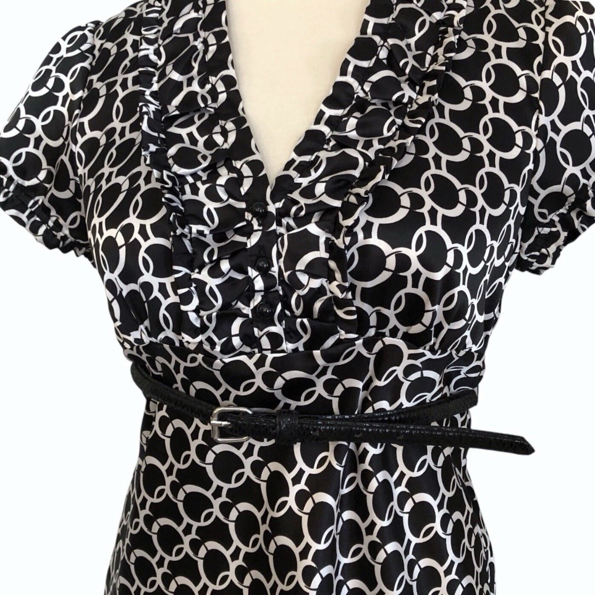 Heart Soul Vintage Y2K Black and White Circle Print Satin Ruffle - photo 3