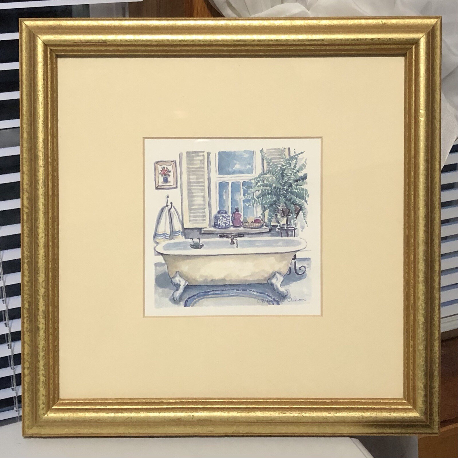 C. Winterle Olson Bathroom Bathtub Vintage Art Framed Print/Lith - photo 2