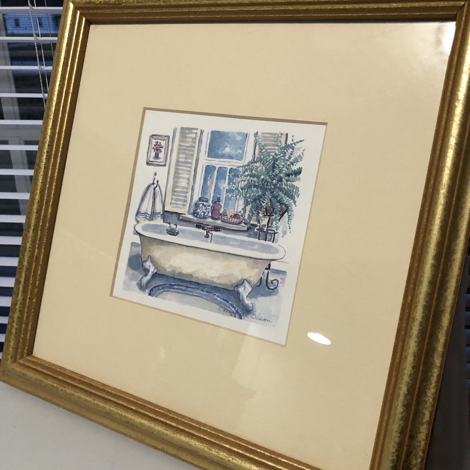 C. Winterle Olson Bathroom Bathtub Vintage Art Framed Print/Lith - photo 3