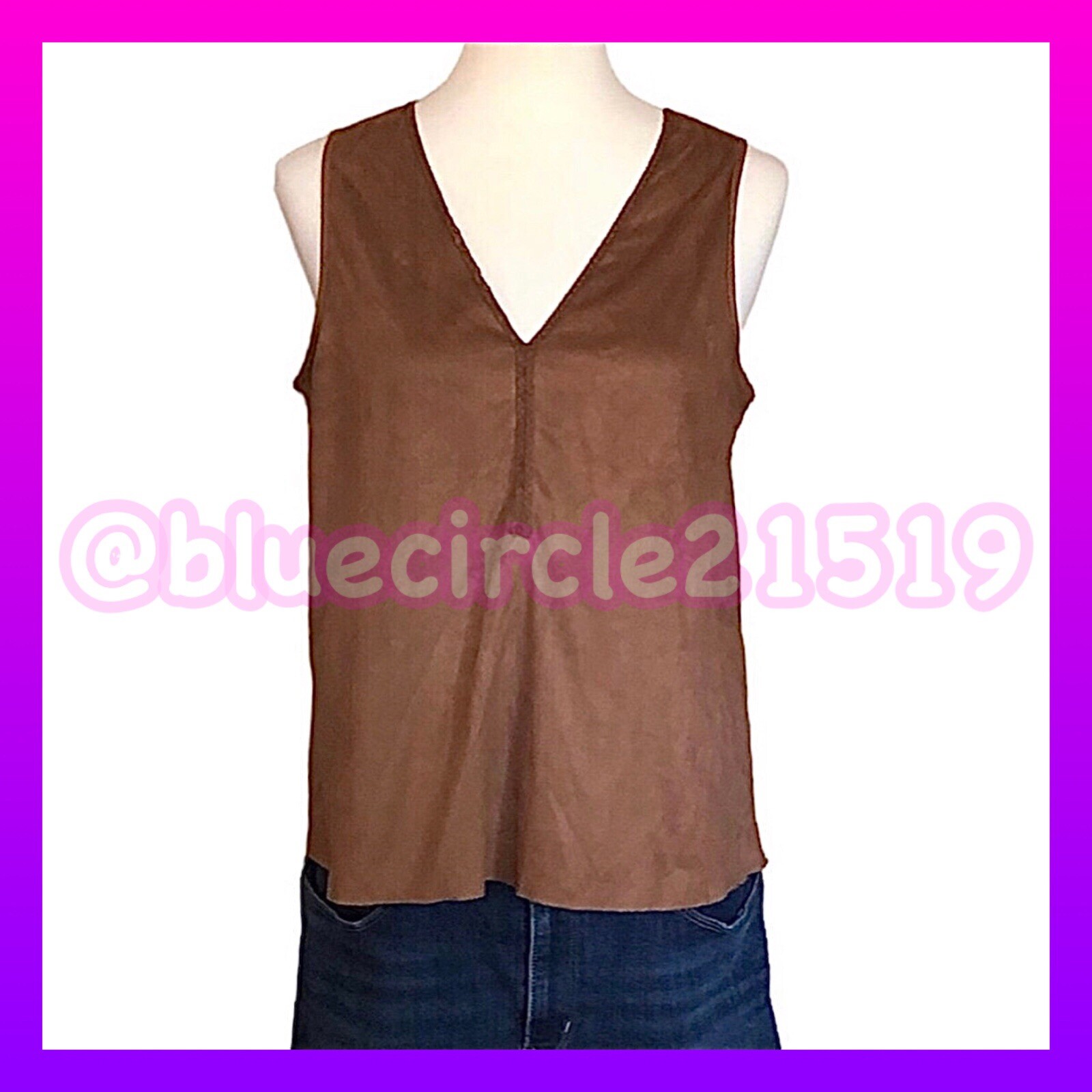 Paper Tee Brown Faux Suede V-Neck Tank Top Size M