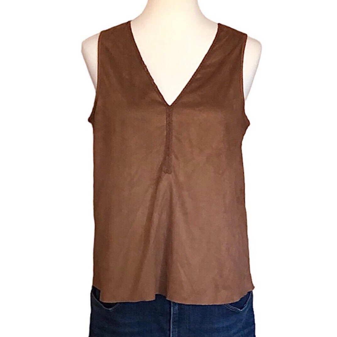 Paper Tee Brown Faux Suede V-Neck Tank Top Size M - photo 2