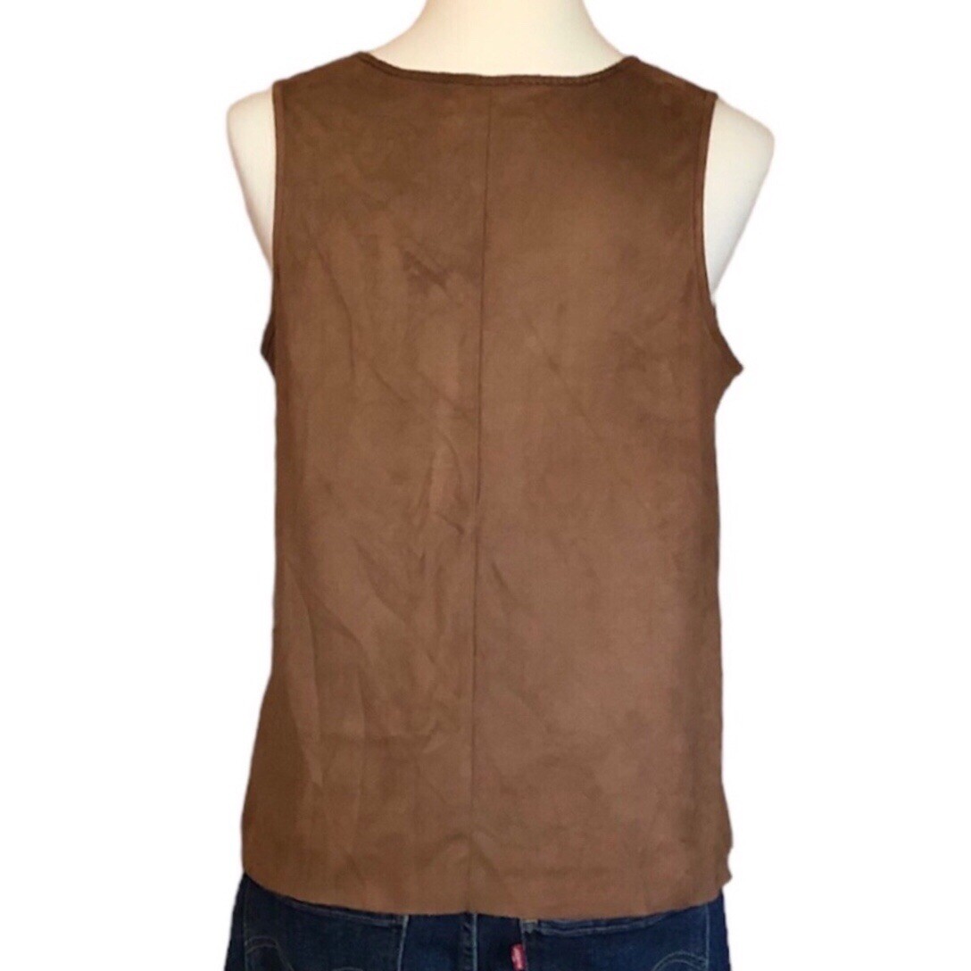 Paper Tee Brown Faux Suede V-Neck Tank Top Size M - photo 4