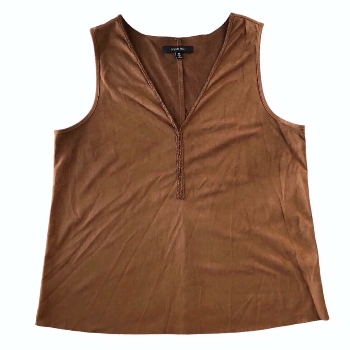 Paper Tee Brown Faux Suede V-Neck Tank Top Size M - photo 5