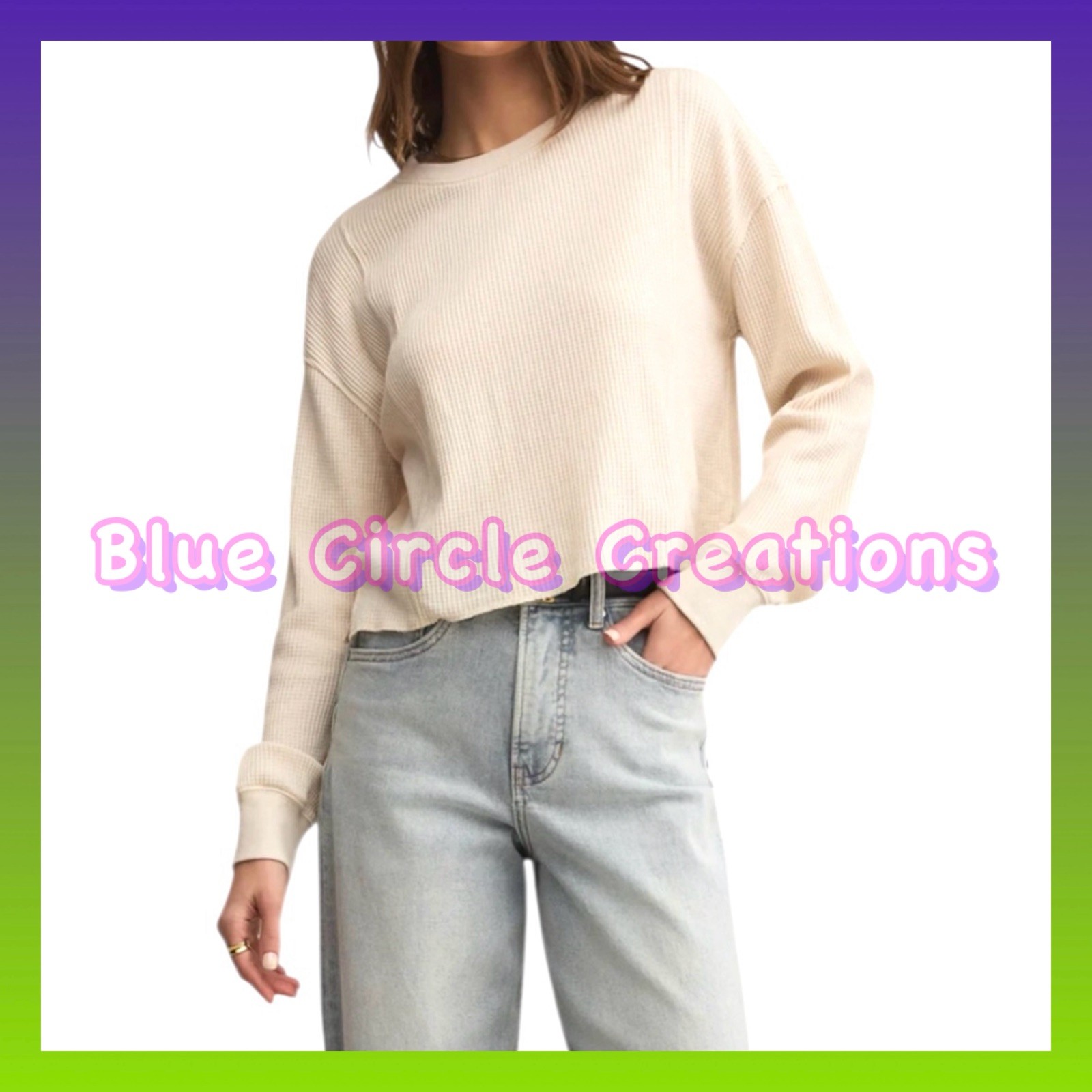 Wild Fable White Cropped Waffle Knit Thermal Long Sleeves Top -