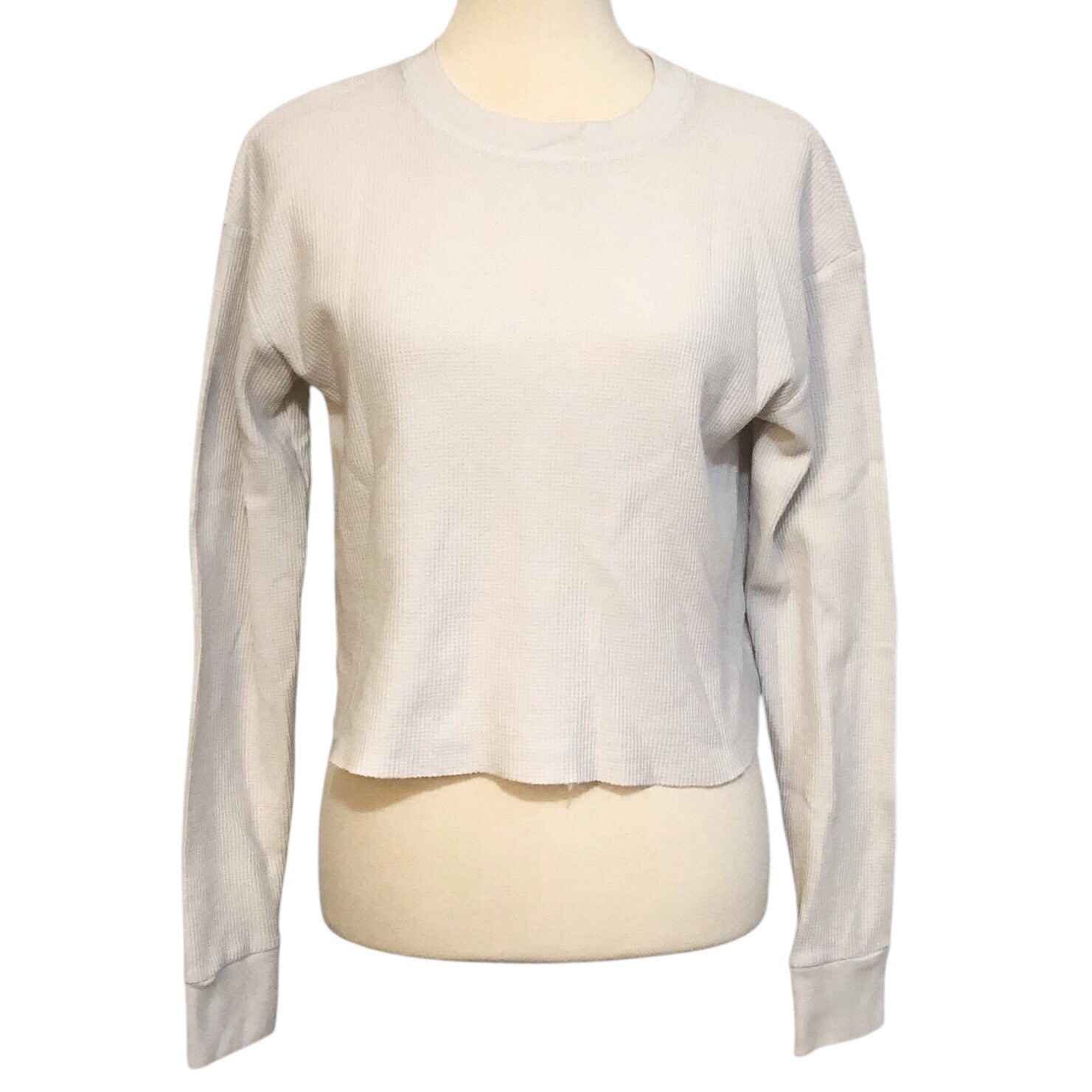 Wild Fable White Cropped Waffle Knit Thermal Long Sleeves Top - - photo 2