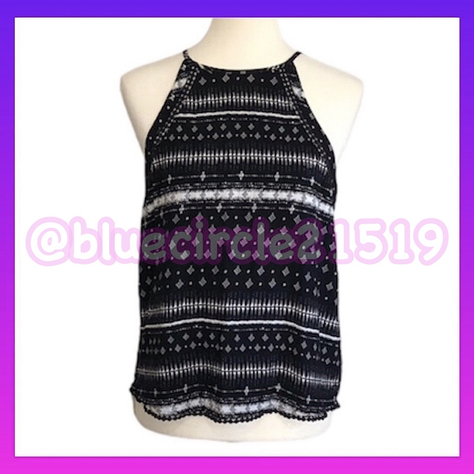Mudd Halter Top Aztec Print Black And White Size Medium