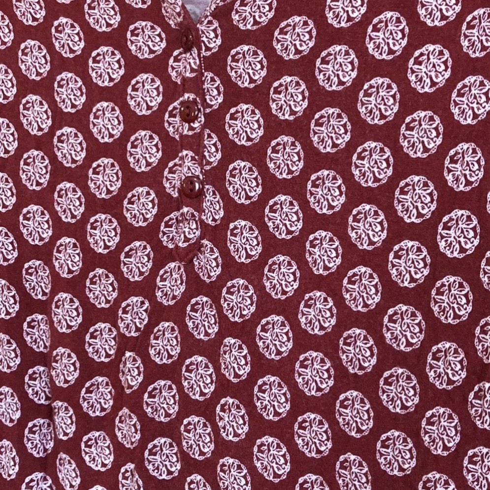 De Collection Blouse Burgundy White Boho Print 3/4 Sleeve V-Neck - photo 3