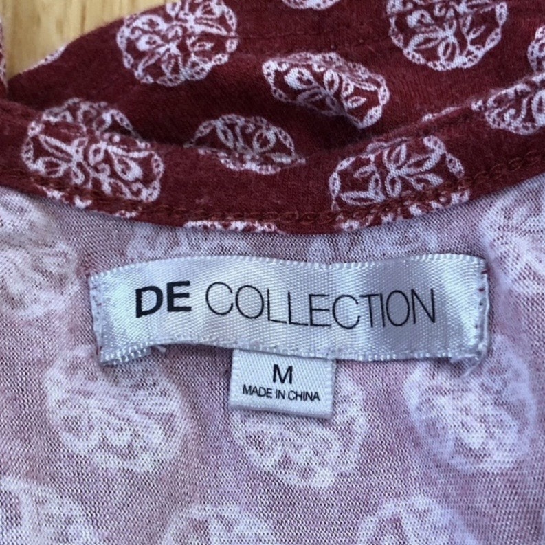 De Collection Blouse Burgundy White Boho Print 3/4 Sleeve V-Neck - photo 4