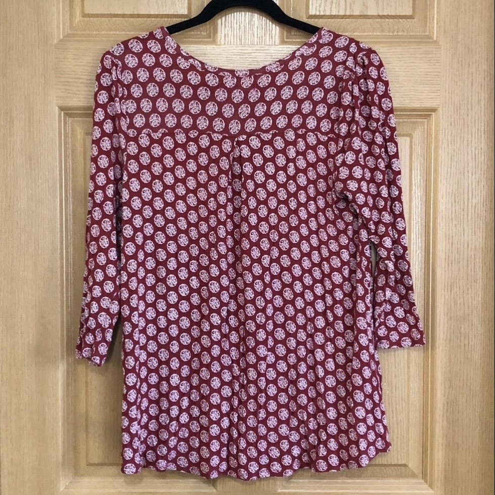 De Collection Blouse Burgundy White Boho Print 3/4 Sleeve V-Neck - photo 5