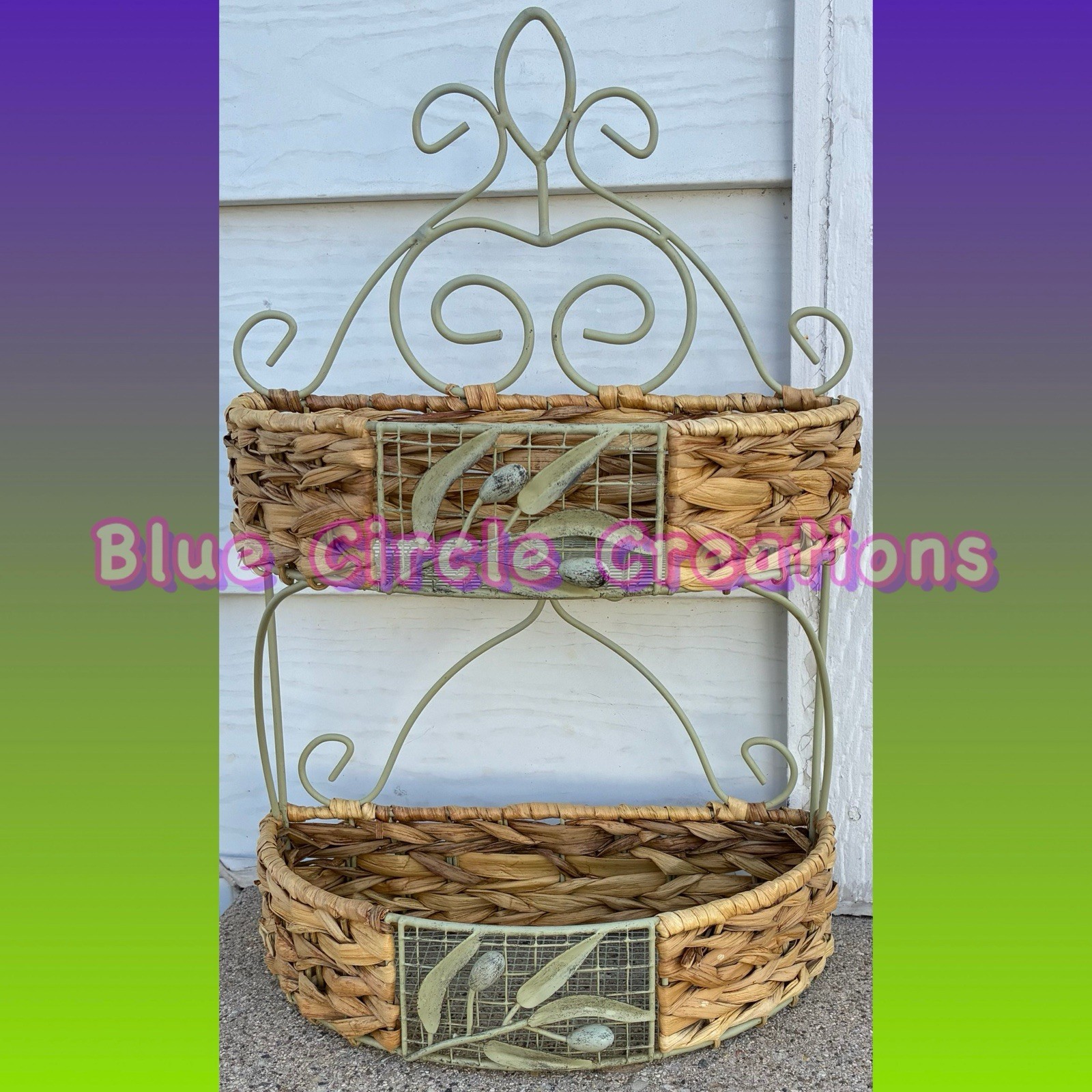 2-Tier Woven Wicker Shelving Unit Vintage Farmhouse Decor