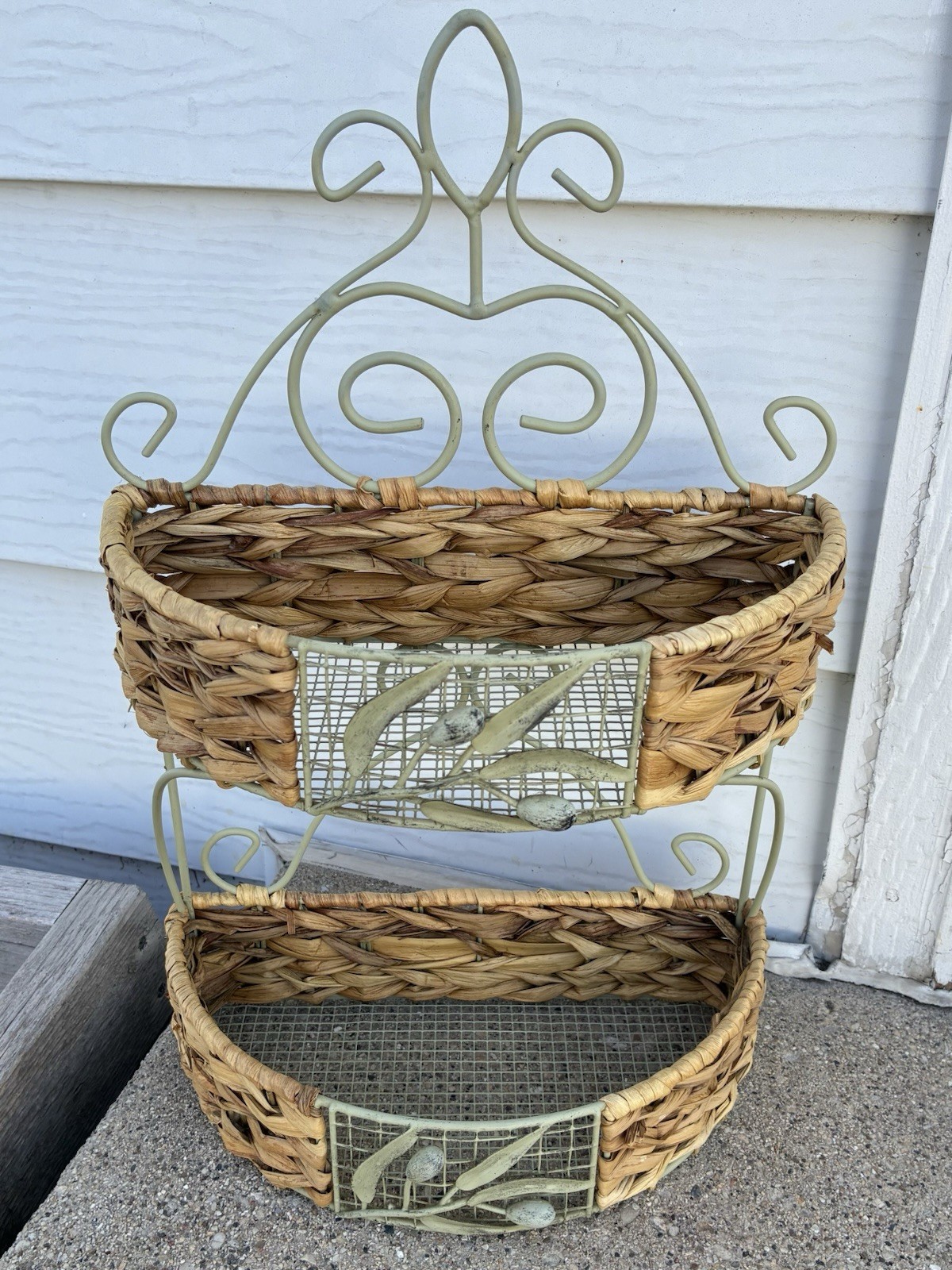 2-Tier Woven Wicker Shelving Unit Vintage Farmhouse Decor - photo 2