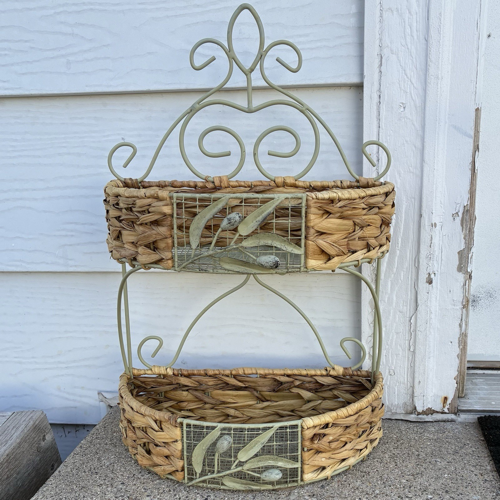 2-Tier Woven Wicker Shelving Unit Vintage Farmhouse Decor - photo 3