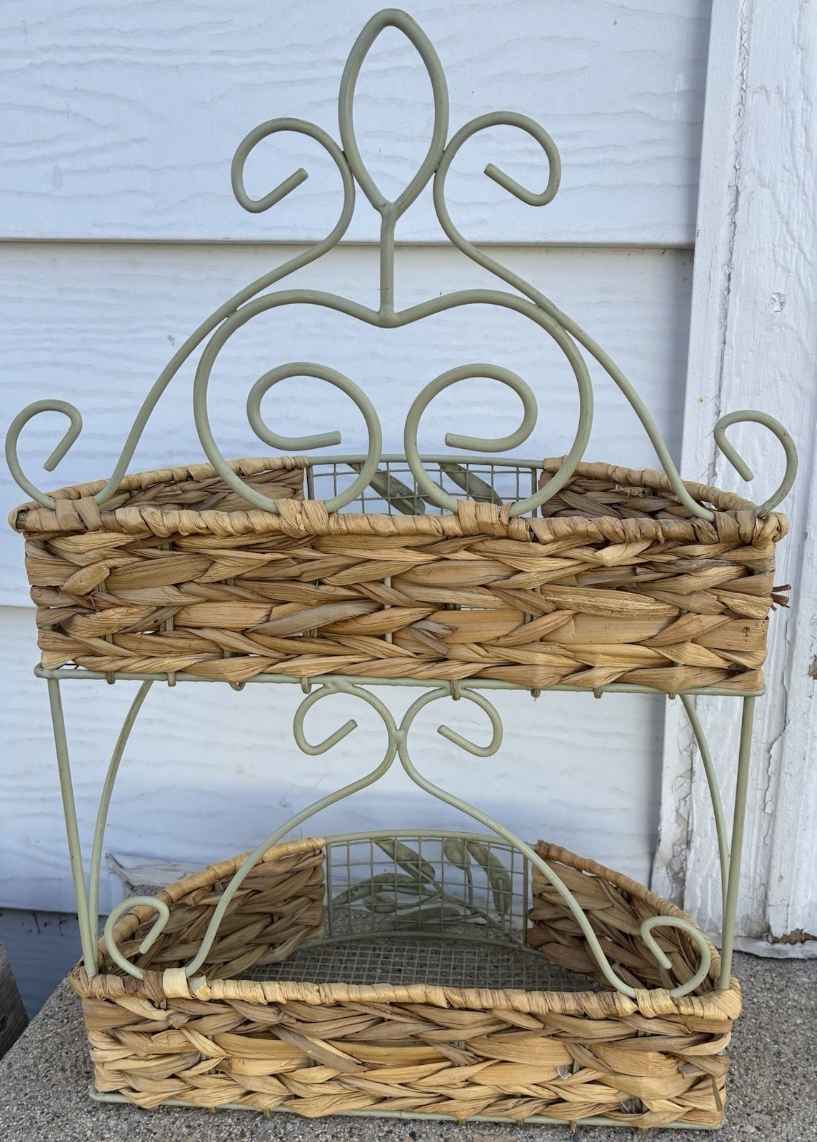 2-Tier Woven Wicker Shelving Unit Vintage Farmhouse Decor - photo 4