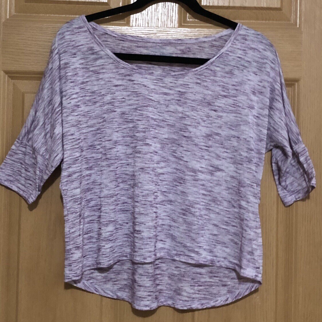 Mudd Hi-Lo 3/4 Sleeve Batwing Purple White Casual Top Medium - photo 2