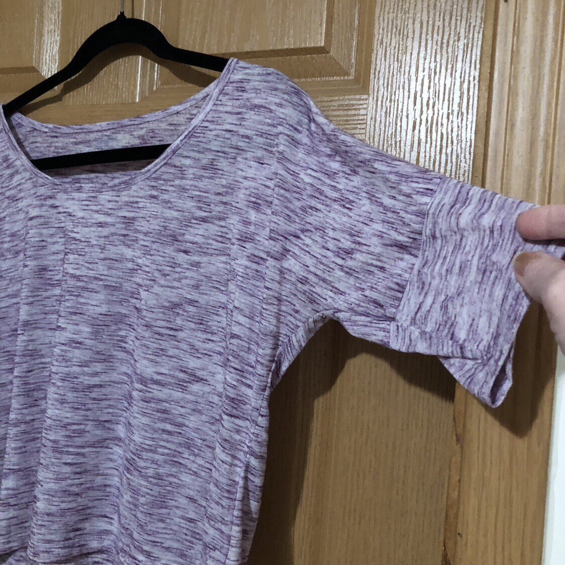 Mudd Hi-Lo 3/4 Sleeve Batwing Purple White Casual Top Medium - photo 3