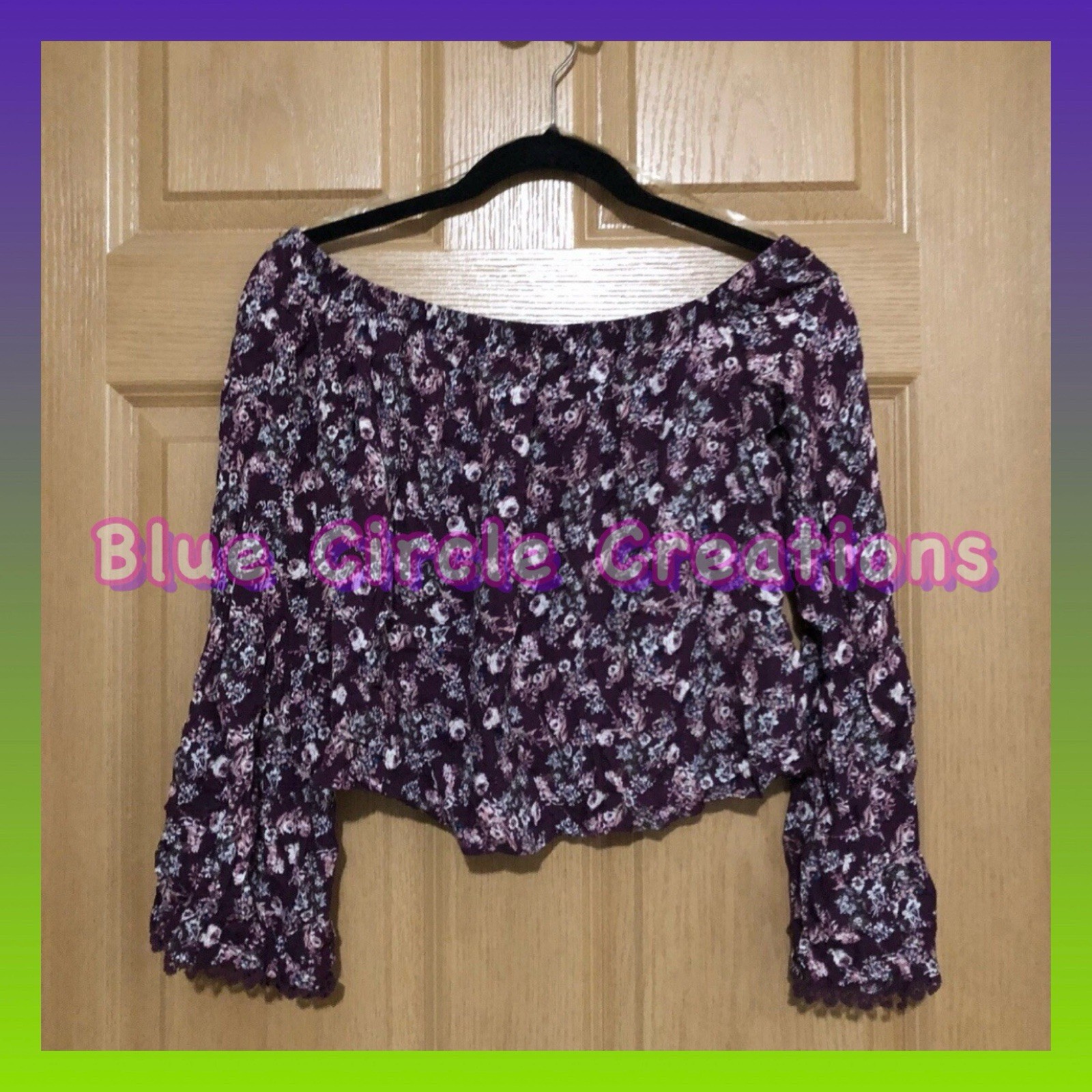 Rue21 Burgundy Floral Long Sleeve Crop Top - Size M