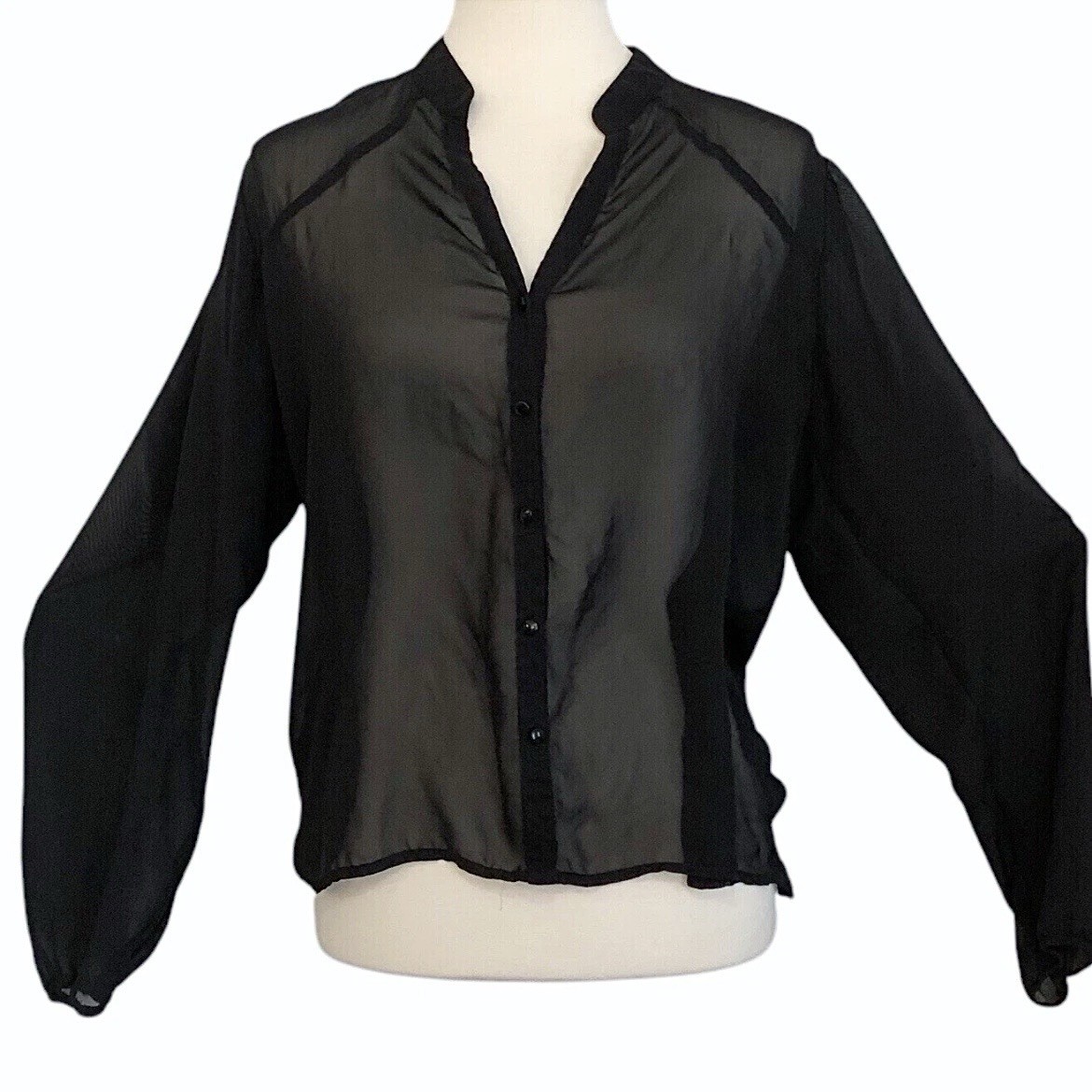L8teR Black Sheer Button Down Hi-Lo Top - Size M - photo 2