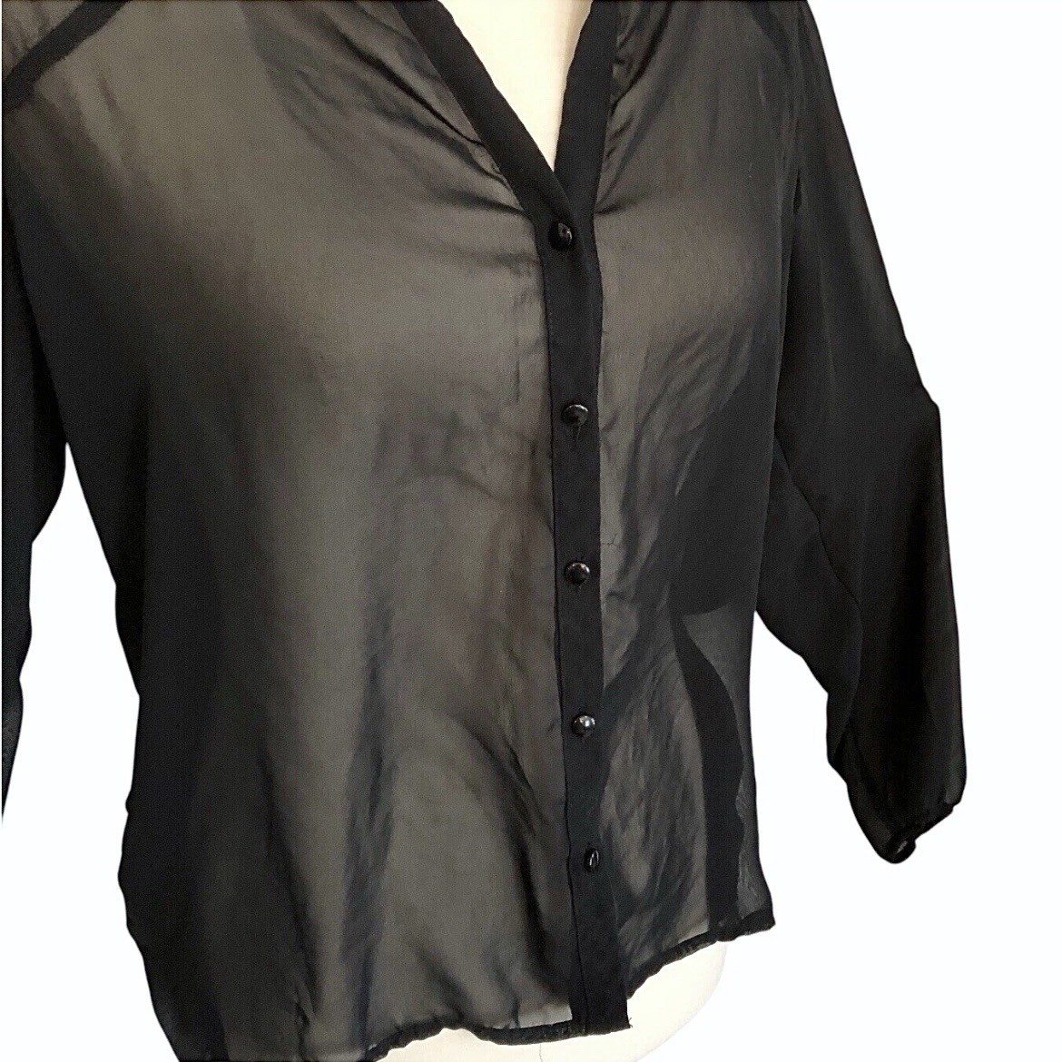 L8teR Black Sheer Button Down Hi-Lo Top - Size M - photo 3