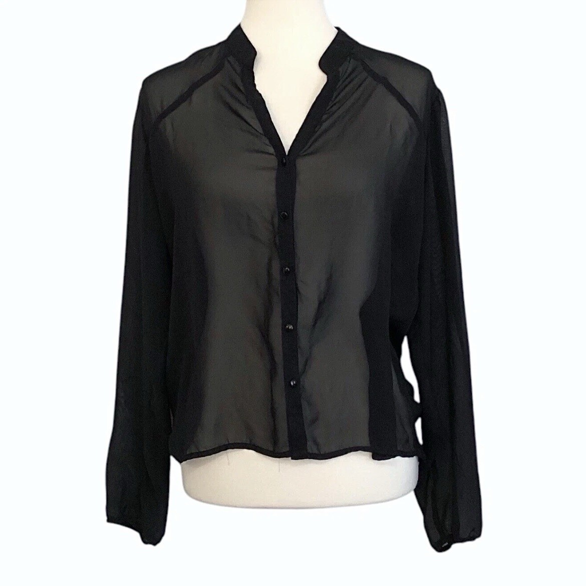 L8teR Black Sheer Button Down Hi-Lo Top - Size M - photo 5