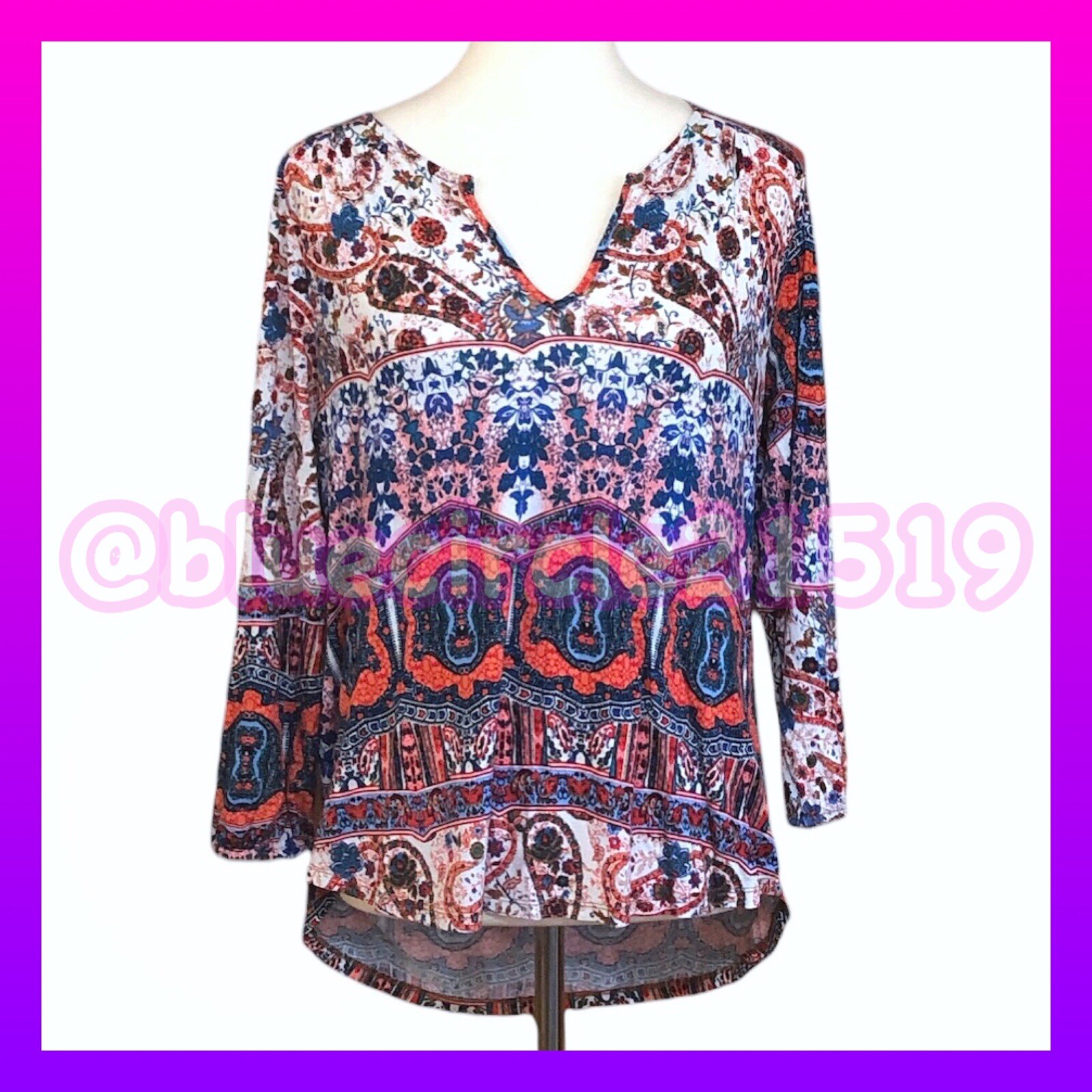 Cupio Multicolored Paisley Print V-Neck Long Sleeve Top - Size M