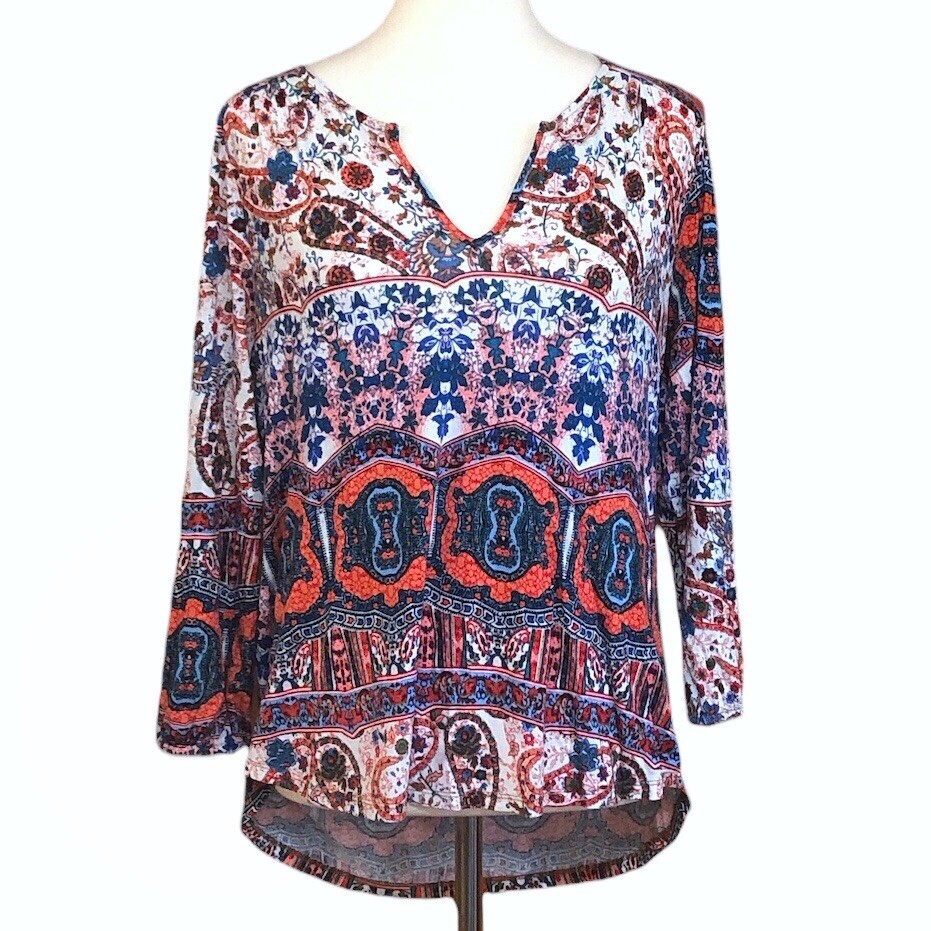 Cupio Multicolored Paisley Print V-Neck Long Sleeve Top - Size M - photo 2