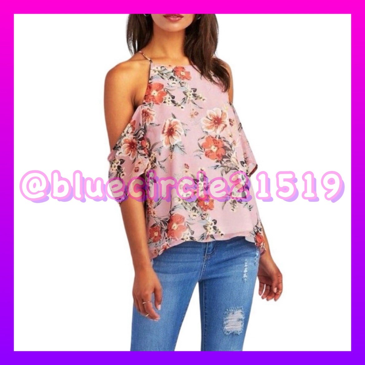 Charlotte Russe Pink Floral Cold Shoulder Blouse - Size M