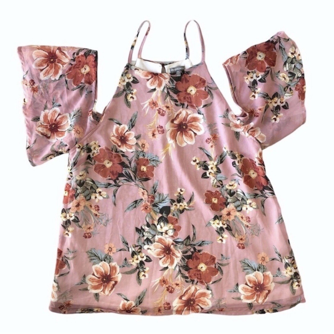 Charlotte Russe Pink Floral Cold Shoulder Blouse - Size M - photo 2